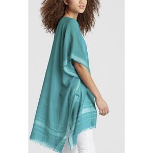 Eileen Fisher Turquoise V Neck Blue Poncho Stripe Organic Cotton NWT